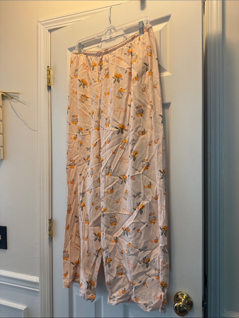 Women’s Peach Printed Maxi wide left pants with Orange Motif